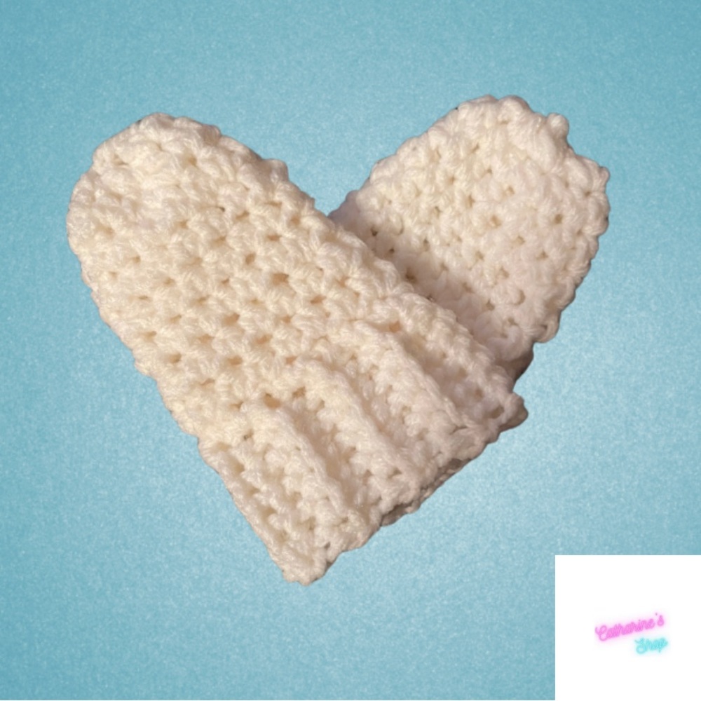 Crocheted White Baby Mittens